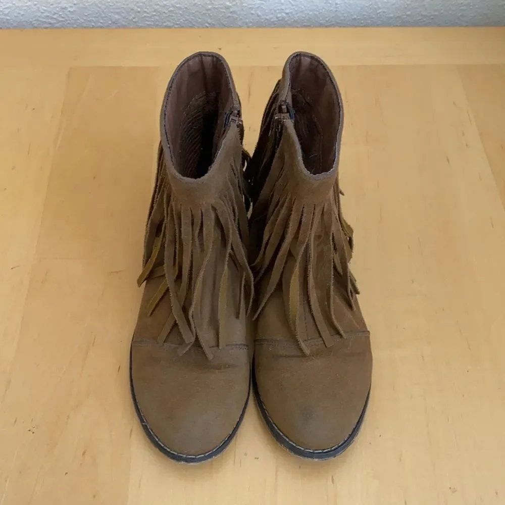 Suede Fringe Brown Booties - Picture 2 of 7